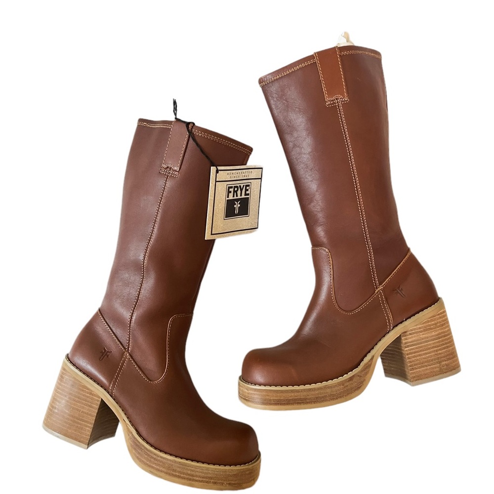 Frye Vintage Dorian Y2K Brown Leather Platform Knee High Boot Size 7.5 - Picture 15 of 15